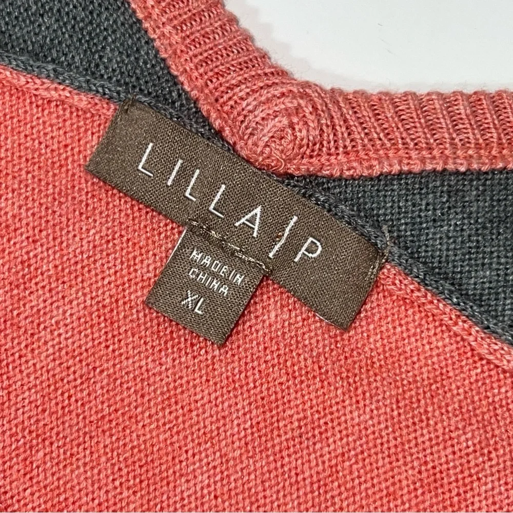Lilla P‎ Woman's Coral Grey Modal Cotton V Neck Relaxed Fit Sweater Size XL